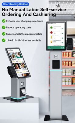 21.5 дюймовый киоск с сенсорным экраном для самообслуживания с NFC-платежом и настраиваемой ОС для ресторанов и розничной торговли
