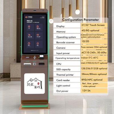 Киоск самообслуживания для регистрации в отеле с оплатой по QR-коду и сенсорным экраном для напольной установки